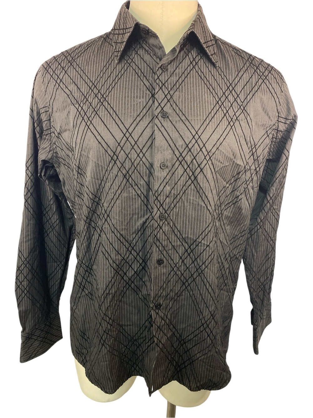 Level Ten Black Patterned Long-Sleeve Button-Up Shirt Men’s XXL